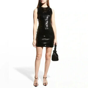 NWT Alice + Olivia Delora Black Sequin Mini Sheath Sleeveless Party Dress Size 6